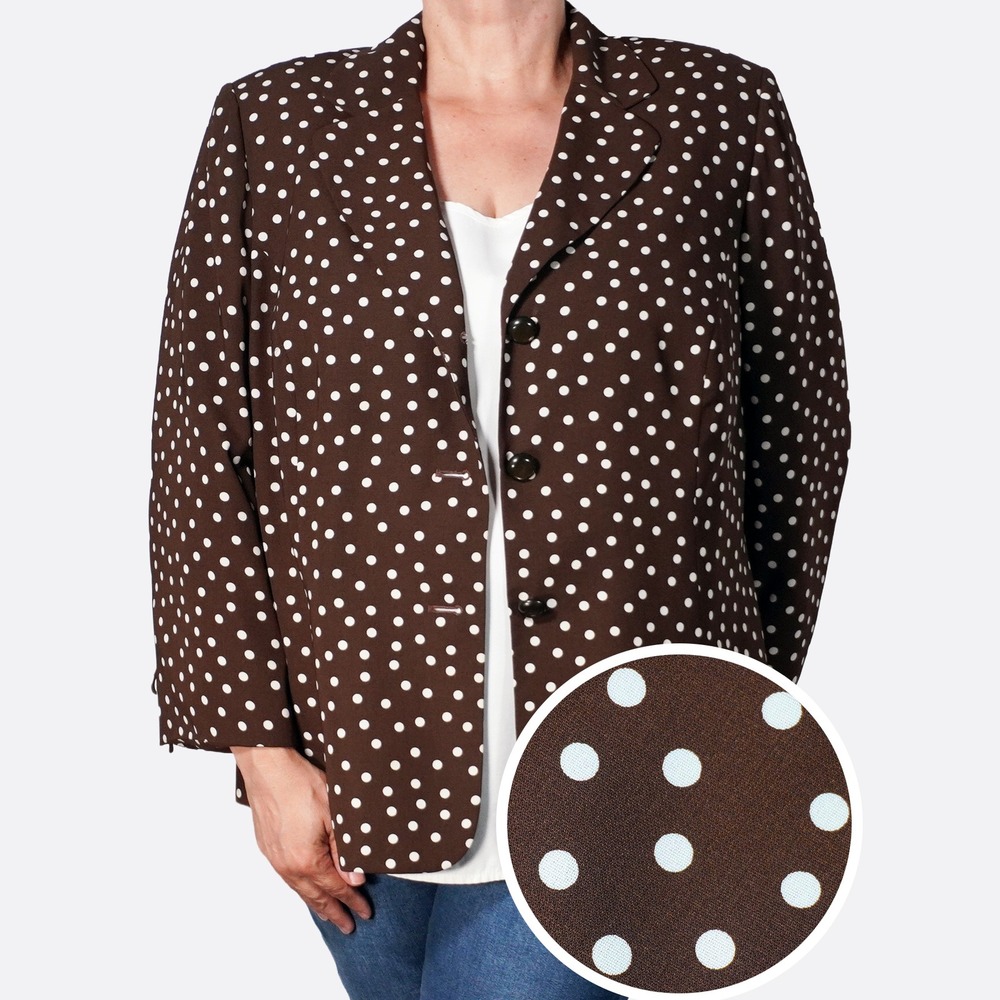 Le Suit Retro Polka Dot Brown Blazer 2X Petite Friendly Office Work Night Out